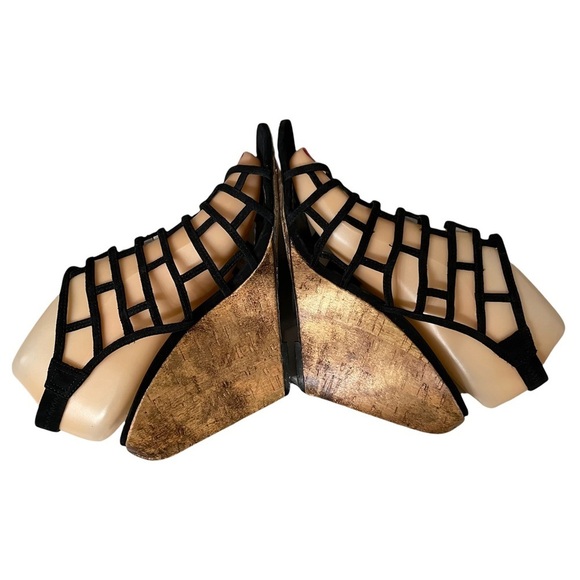 Jean-Michel Cazabat Black Cage Slingback Wedge Sandals Size 38 US 8 - Picture 4 of 11